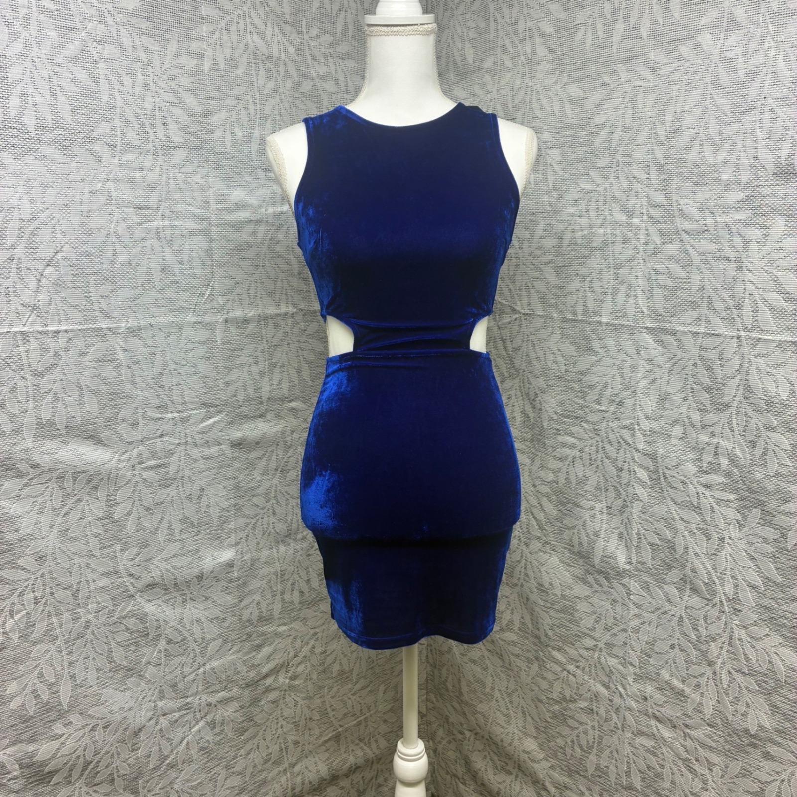 Tobi Mini Dress Xs Sexy Y2k Style Party Blue Velvet Cutout Bodycon Clubwear Glam